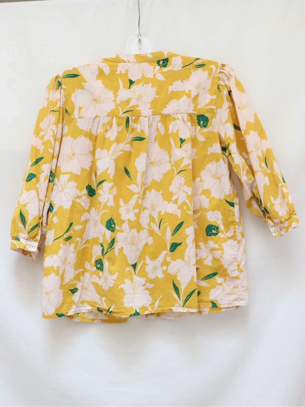 All About You yellow floral Peasant Top Bohemian Blouse 100% cotton Medium M - Picture 5 of 9